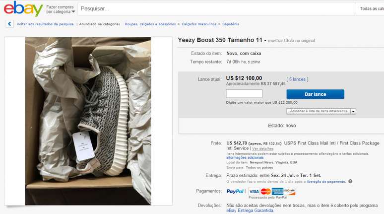 Par de tênis assinado por Kanye West para a Adidas é vendido por 12 mil dólares 