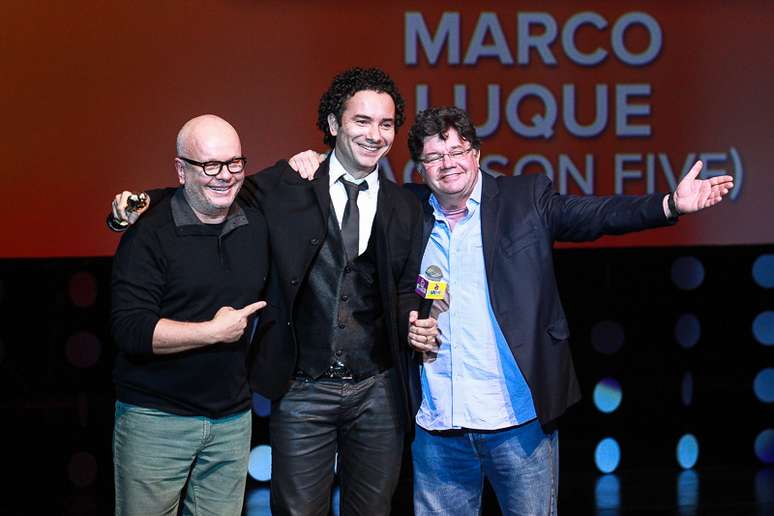 Os comediantes Marcelo Tas, Marco Luque e Marcelo Madureira, nesta terça-feira (7)