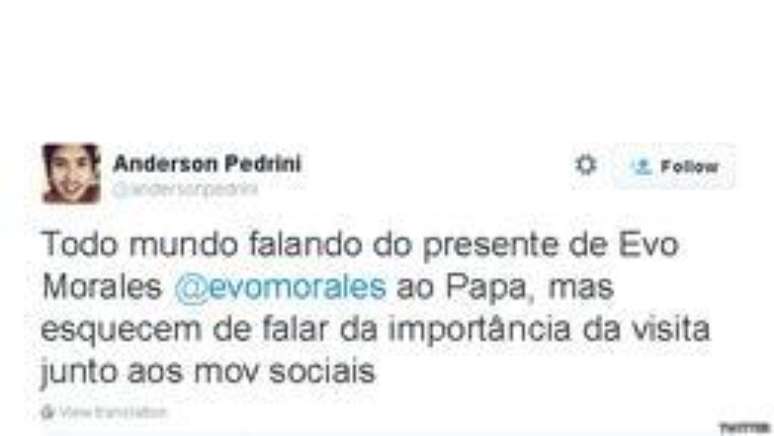 @andersonpedrini: "Todo mundo falando do presente de Evo Morales ao Papa, mas esquecem de falar da import&acirc;ncia da visita junto aos movimentos sociais"
