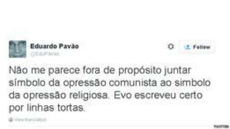 @EduPavao: "Não me parece fora de propósito juntar o símbolo da opressão comunista ao símbolo da opressão religiosa. Evo escreveu certo por linhas tortas"