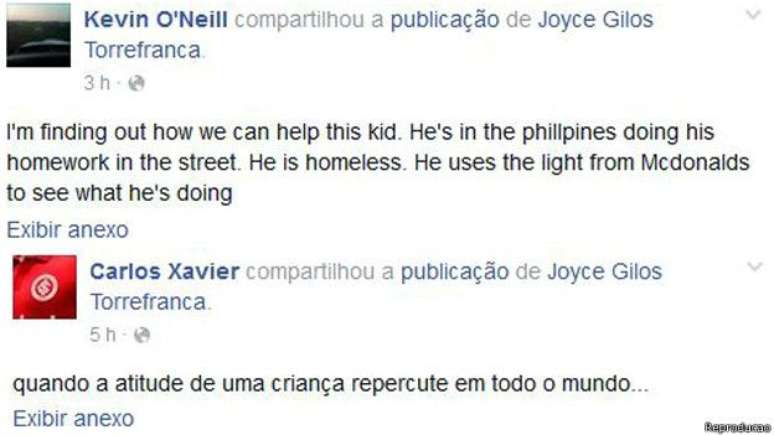 &#034;Estou tentando descobrir como ajudar este garoto&#034;, diz um dos compartilhamentos do post de Joyce no Facebook