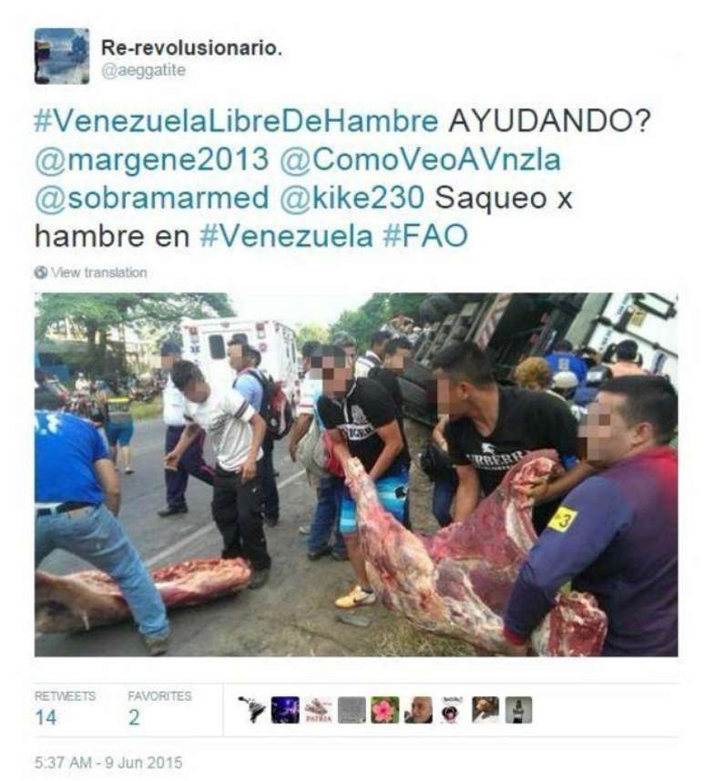 O post diz: 'Ajudando? Saques por fome na Venezuela'