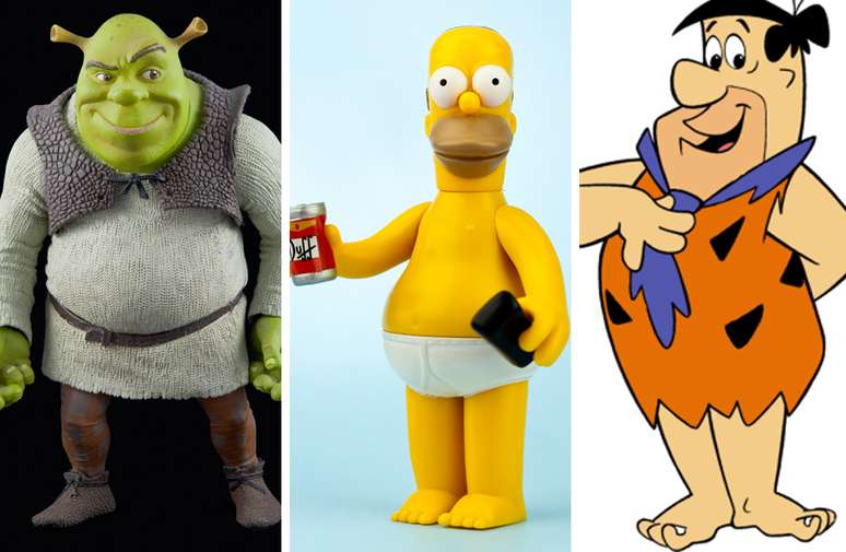 Personagens de desenhos animados gordos podem estimular má alimentação nas crianças. Shrek, Homer e Flintstone