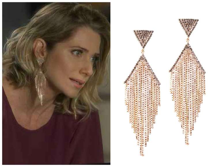 Soraya (Let&iacute;cia Spiller), de I Love Parais&oacute;polis, agradou com brinco de franja. &Eacute; o modelo Roma, da M.Loures. Pre&ccedil;o: R$ 219. Informa&ccedil;&otilde;es: (21) 3500-7823