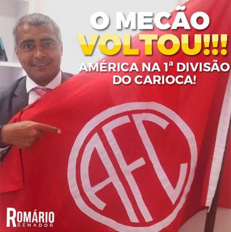 Romário com a bandeira do América: festa pelo título