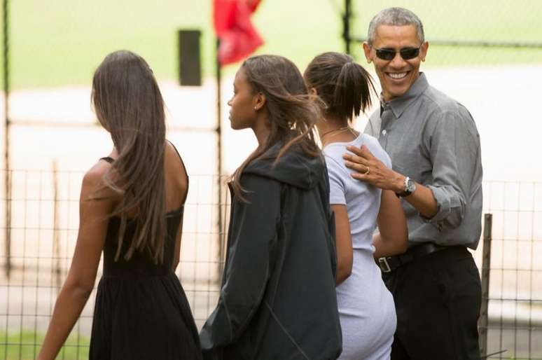 Obama estava acompanhado das filhas Sasha e Malia