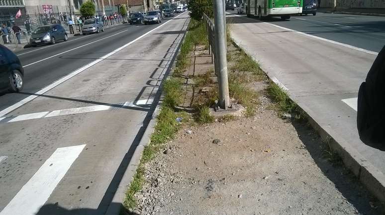 Canteiro central do corredor, na avenida Marques de São Vicente, está com mato e buracos