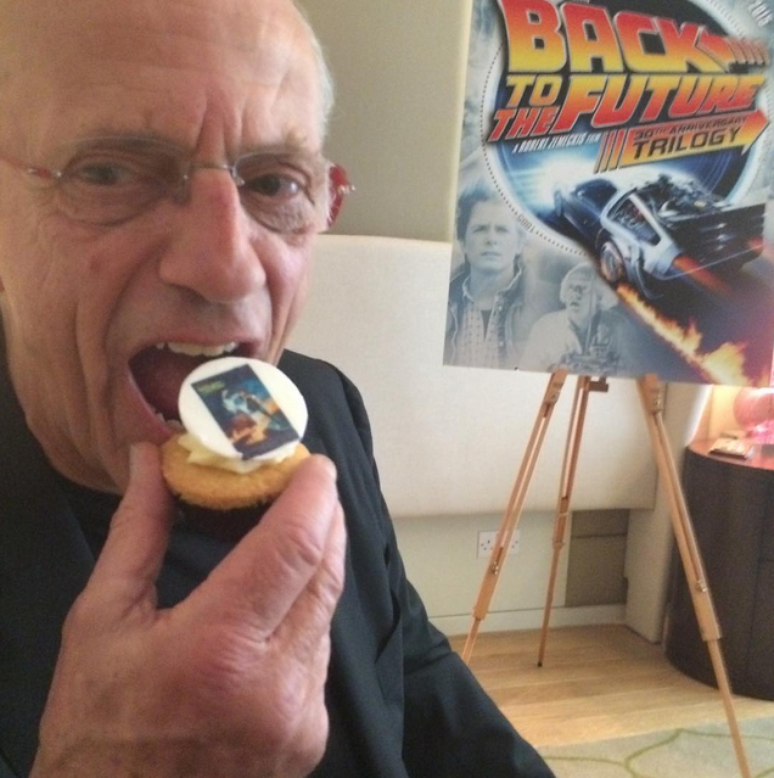 O ator Christopher Lloyd, que interpretou Doutor Emmett Brown, durante a Comic-Con, em Londres, em julho deste ano