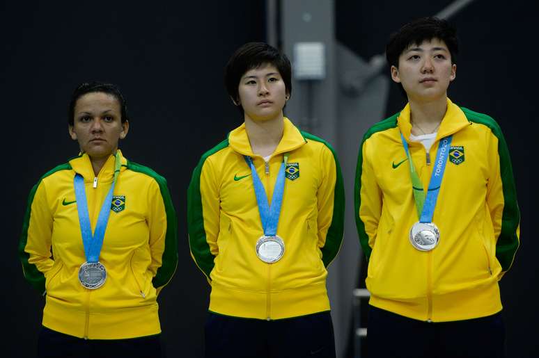 Lin Gui, Caroline Kumahara e Ligia Silva disputaram a medalha de outro no tênis de mesa por equipes dos Jogos Pan-Americanos de Toronto contra o time dos Estados Unidos