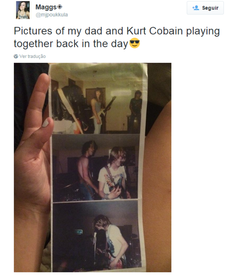 Maggie Poukkula posta fotos do primeiro show do Nirvana, com a legenda: &#034;Fotos do meu pai e Kurt Cobain tocando juntos no passado&#034;
