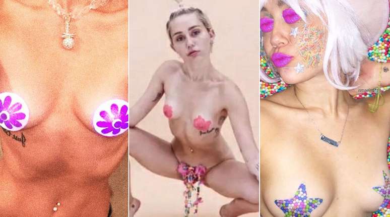 Miley Cyrus se diverte exibindo os seios nas redes sociais