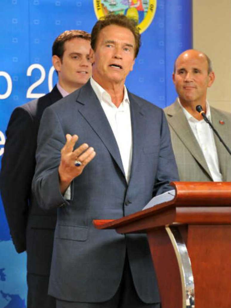 Schwarzenegger como governador, durante uma coletiva na Expo Shanghai 2010