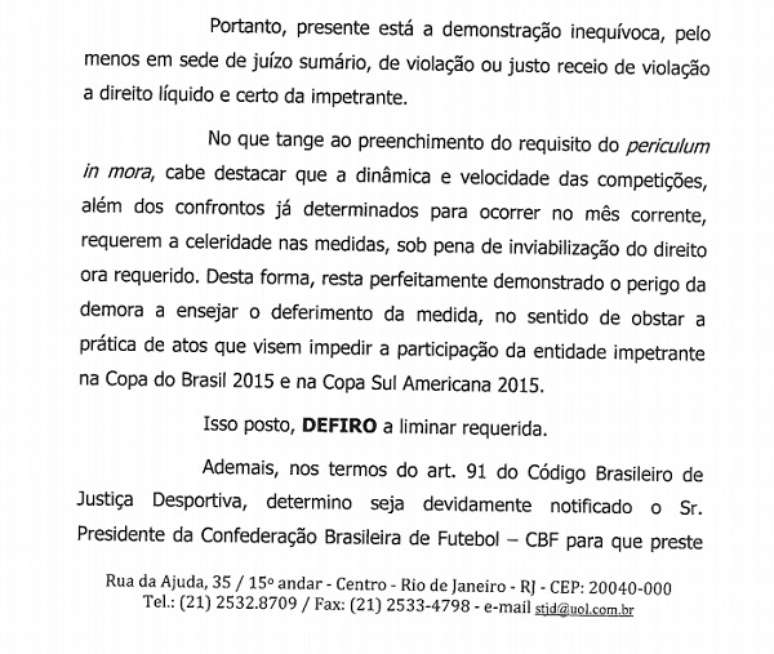 STJD deferiu pedido de mandado de garantia do Ceará
