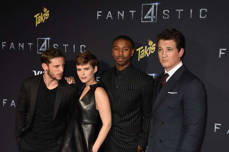 Quarteto Fantástico : (da esq. para dir.) Jamie Bell, Kate Mara, Michael B. Jordan, Miles Teller