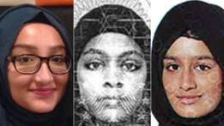 As adolescentes Kadiza Sultana, Amira Abase e Shamima Begum, que teriam se juntado ao 'EI'