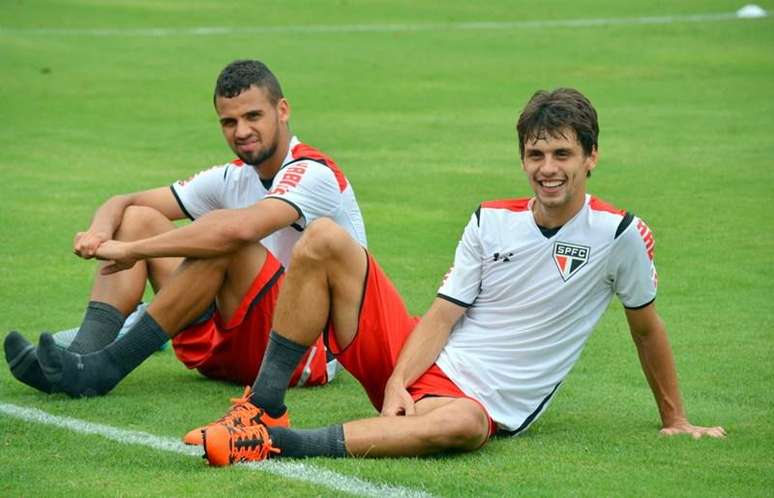 Lucão e Rodrigo Caio após o treino desta terça