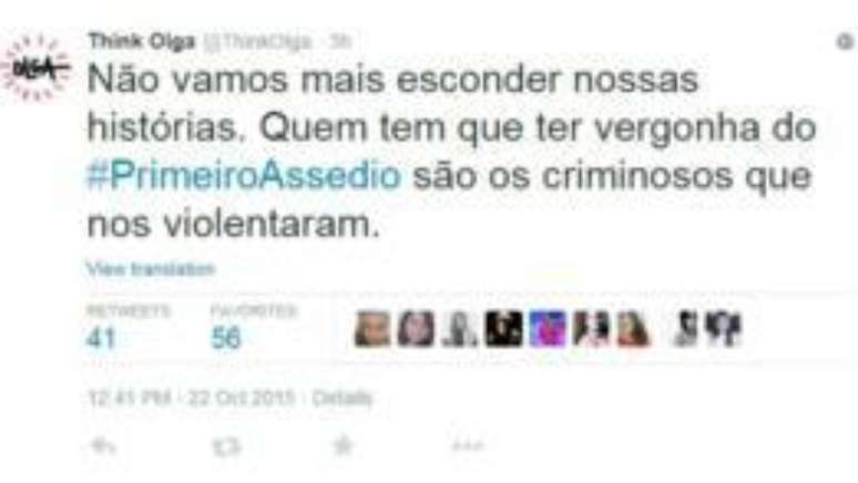Coletivo Think Olga lançou a campanha #PrimeiroAssedio no Twitter; hashtag figurou nos trending topics do Brasil