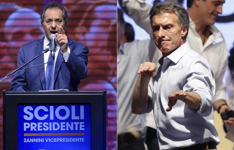 Candidato do governo, Daniel Scioli (à esq.) disputará segundo turno de eleições presidenciais argentinas com Mauricio Macri, da oposição