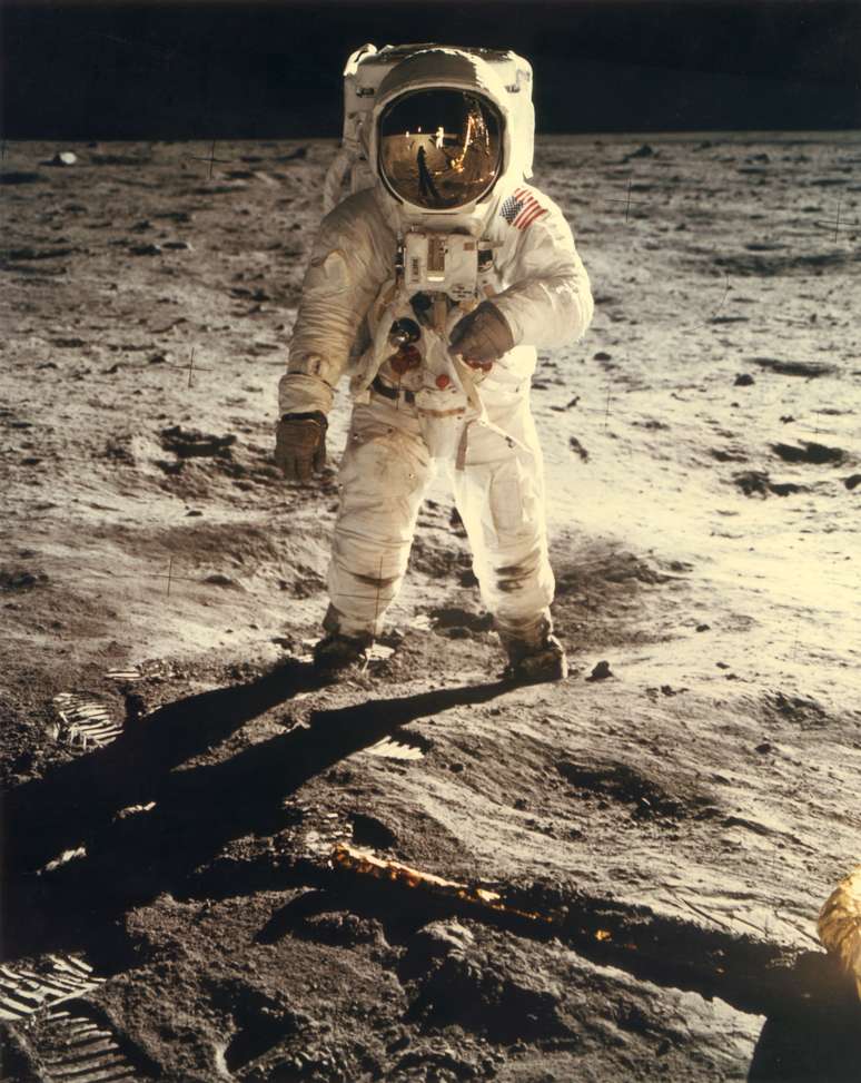 O astronauta americano Edwin &#039;Buzz&#039; Aldrin pisou na Lua em 1969