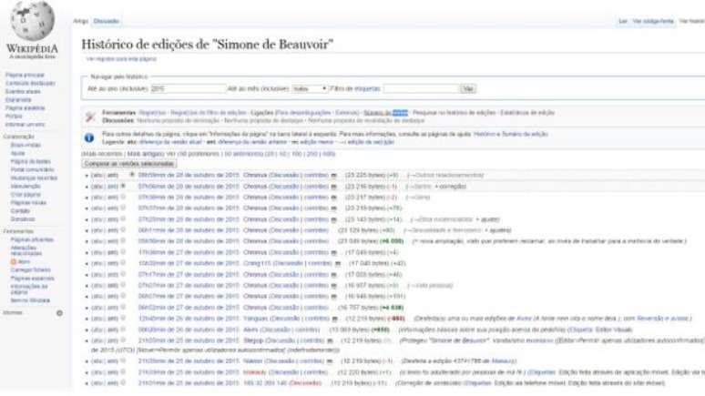 Histórico mostra alterações na página da escritora na Wikipedia