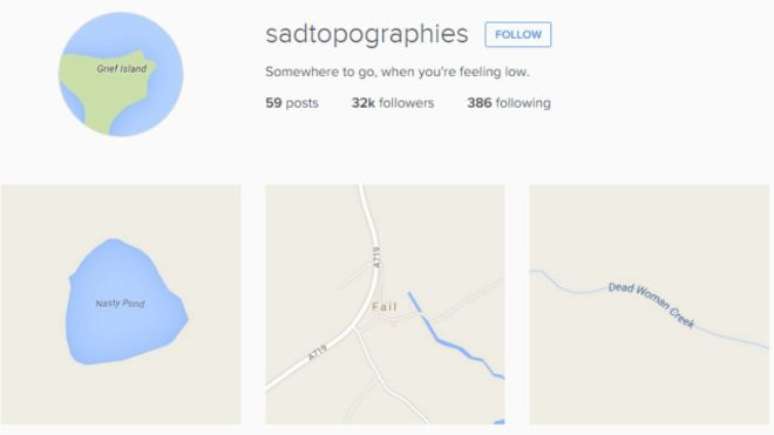 &#039;Lago desagradável&#039; (Oregon, EUA), &#039;Fracasso&#039; (Reino Unido) e &#039;Riacho da Mulher Morta&#039; (Oklahoma, EUA) estão entre nomes de lugares tristes publicados no Instagram
