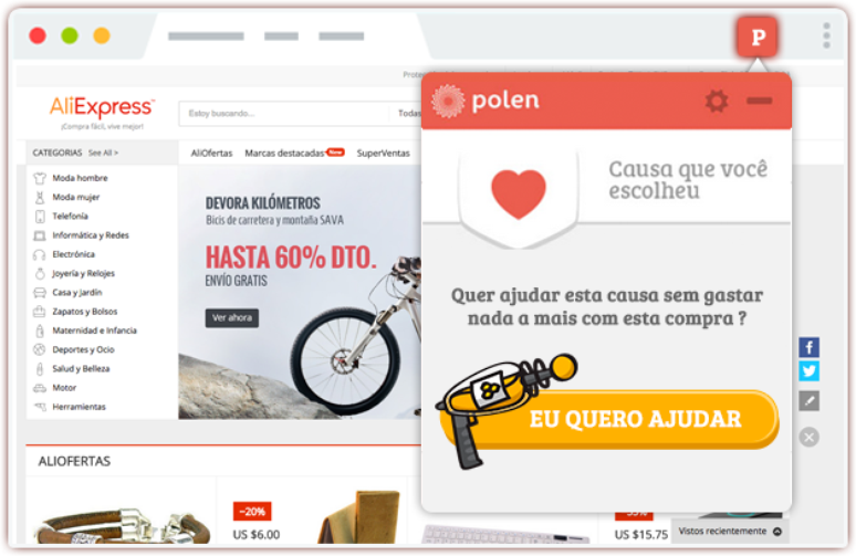 Instalando o plugin da O Polen, compras em e-commerce se convertem em doações para projetos sociais. Foto: Divulgação