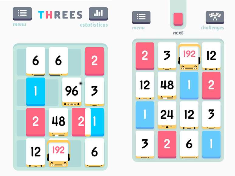 Em Threes, é preciso combinar peças de número iguais antes que elas lotem o tabuleiro