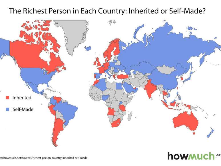 Mapa mostra como os bilionários de cada país ficaram ricos