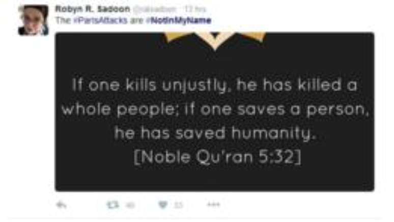 "Os ataques a Paris não são em meu nome", disse internauta que compartilhou trecho do Alcorão