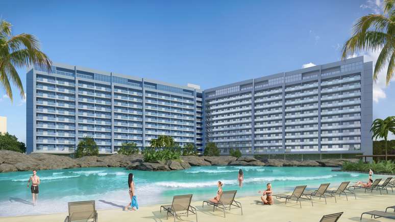 Novo empreendimento de férias terá 420 apartamentos de frente para uma das três maiores praias termais do mundo 