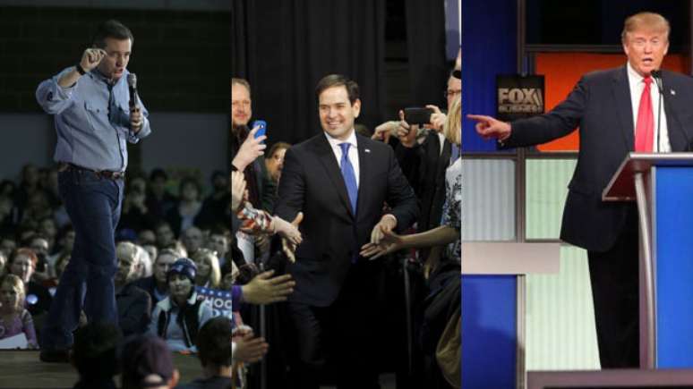 Ted Cruz, Marco Rubio e Donald Trump são os principais pré-candidatos do Partido Republicanos