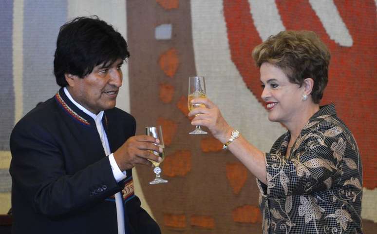 O Presidente da Bolivia, Evo Morales e a Presidente Dilma Rousseff durante almoço no Itamaraty 