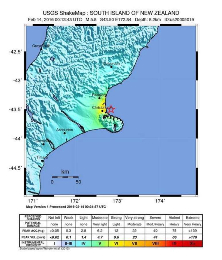 O epicentro foi situado a cerca de 17 quilômetros da cidade de Christchurch