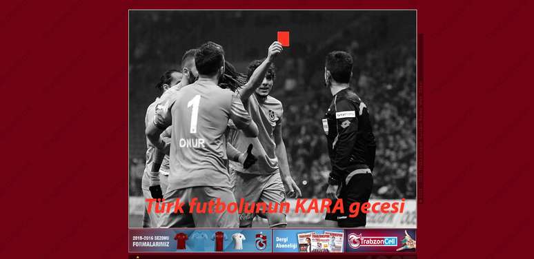Site do Trabzonspor estampa na sua capa o inusitado lance da partida no Campeonato Turco