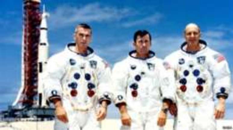 Eugene Cernan, John Young e Thomas Stafford em 13 de maio de 1969