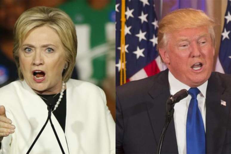 Os candidatos Hillary Clinton e Donald Trump, que disputam a indicação dos partidos Democrata e Republicano para as eleições à presidência dos Estados Unidos -