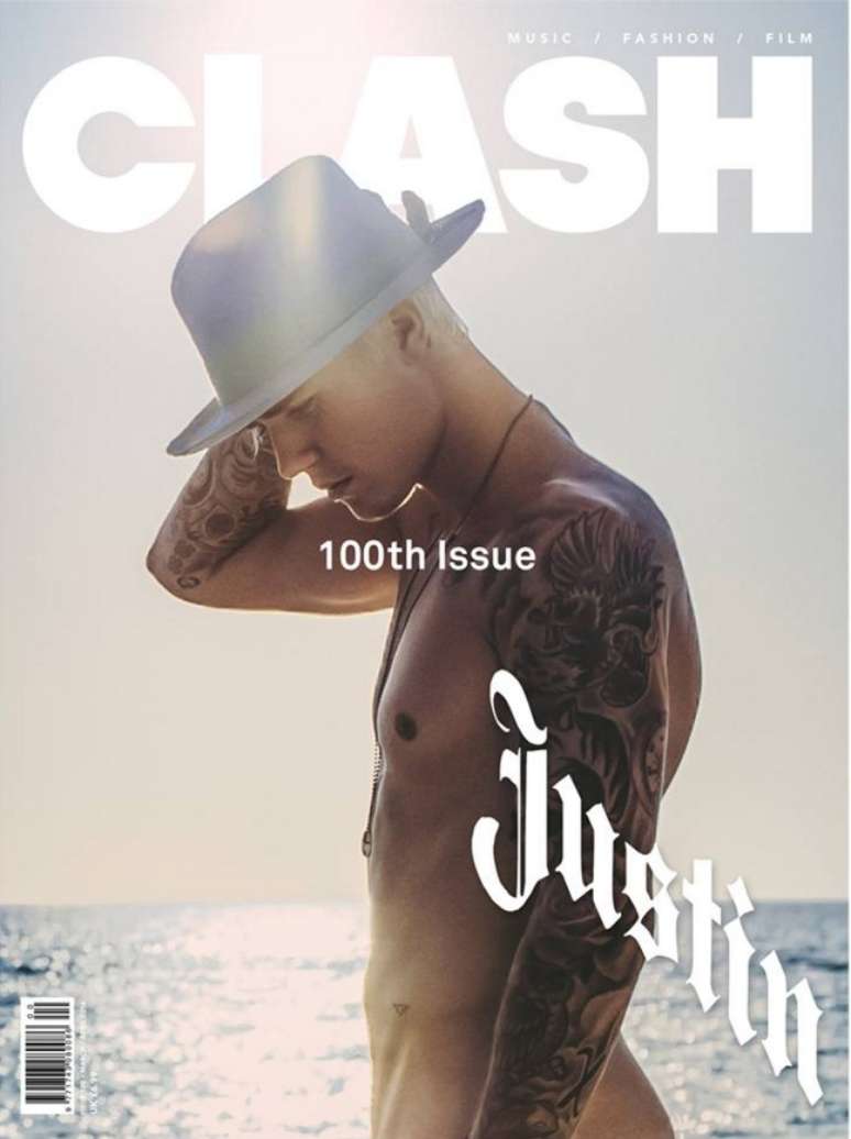 Ainda falando de corpo, o astro está na 100ª edição da revista Clash. E já causa polêmica. Bieber aparece simplesmente... nu