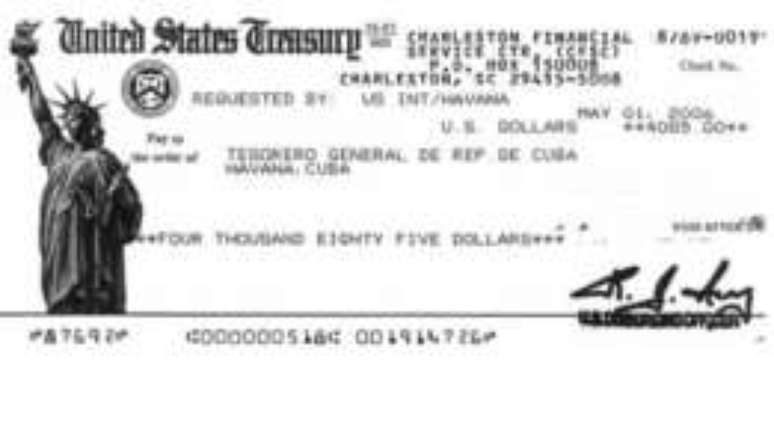 Cheques de pagamento do aluguel são enviados anualmente pelos Estados Unidos, mas não são cobrados por Cuba