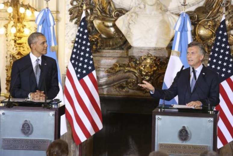 Os  presidentes  Barack  Obama, dos Estados Unidos, e Mauricio Macri, da Argentina, em entrevista coletiva, após reunião na Casa Rosada, sede do governo argentino