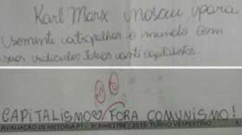 Recados pró-capitalista escritos em provas; para alguns pais, professores pregam 'ideologia de esquerda"