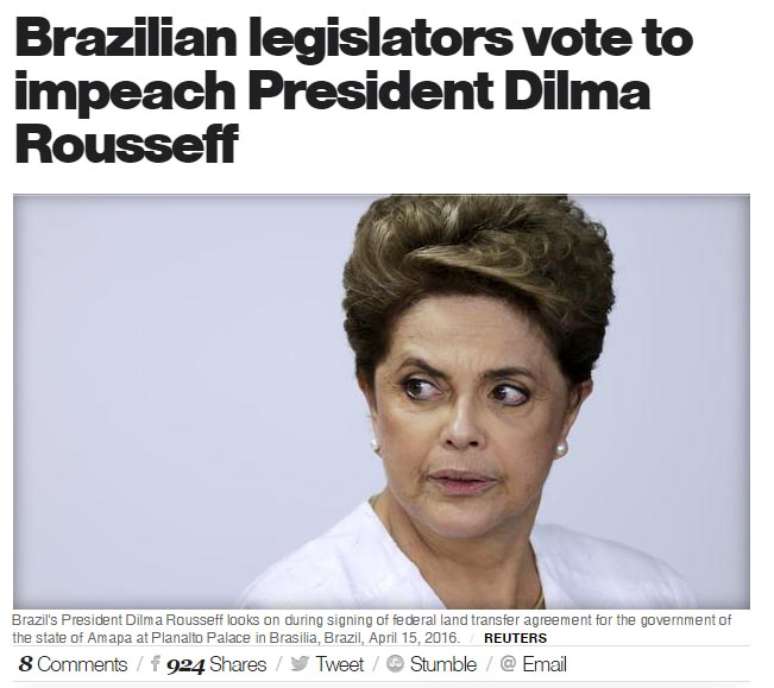 A CBS afirmou que Dilma “não foi acusada de qualquer crime ou implicada em nenhum escândalo de corrupção”.