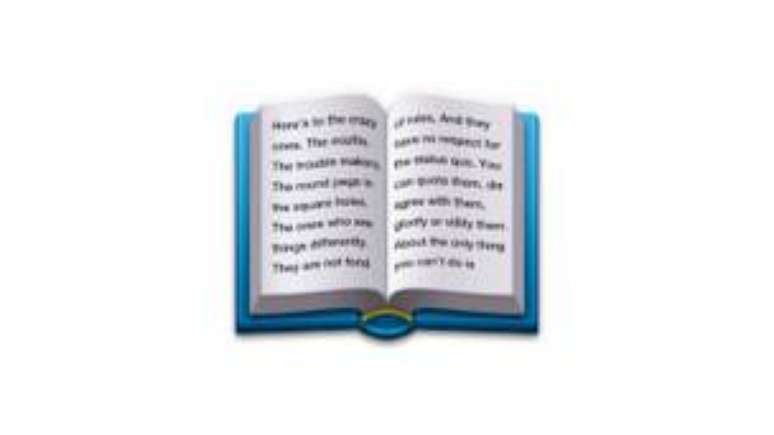As palavras de Steve Jobs podem ser lidas no emoji do livro (Imagem: Emojipedia)