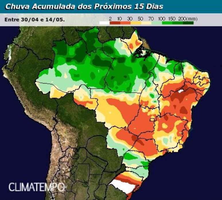 Como vai ficar a chuva no BR no início de maio?