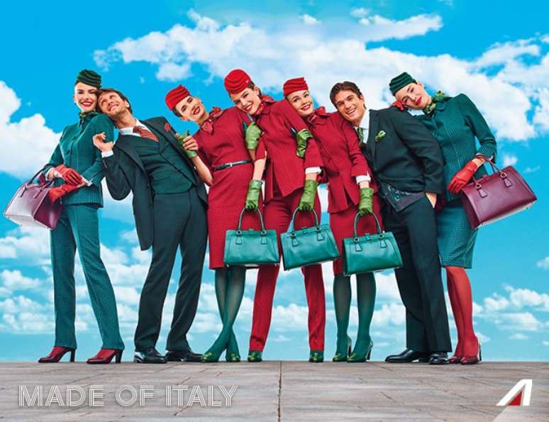 Imagem dos uniformes divulgados no Twitter da @Alitalia traz o slogan "Made of Italy"