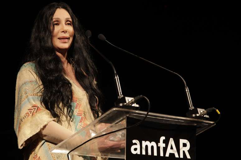 Cher durante evento da amfAR em São Paulo em 2015