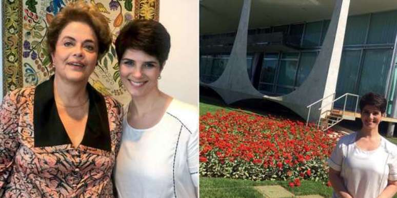 A apresentadora com a presidente e nos jardins do Alvorada (Fotos: Reprodu&ccedil;&otilde;es/Twitter/@mariana_godoy)
