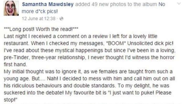 "Post longo! Mas vale a leitura", disse a jovem antes de contar a hist&oacute;ria no Facebook