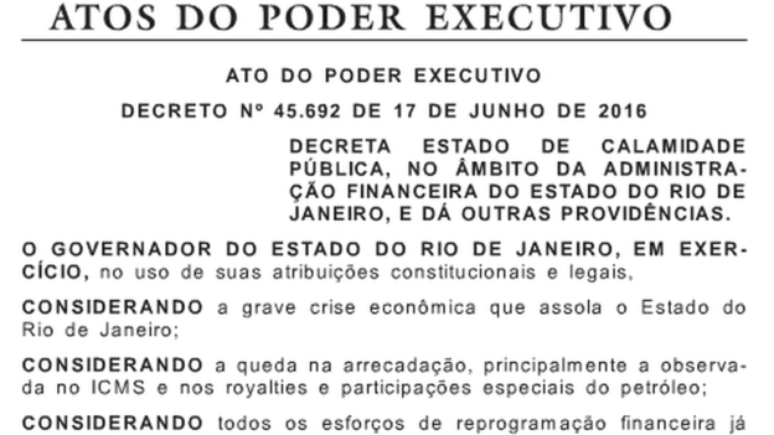 Decreto autoriza medidas excepcionais para garantir a realização dos Jogos do Rio 