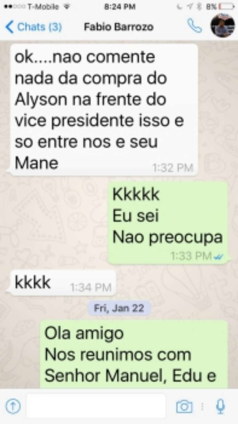 Caso Alyson - Conversa entre empresário e dirigentes