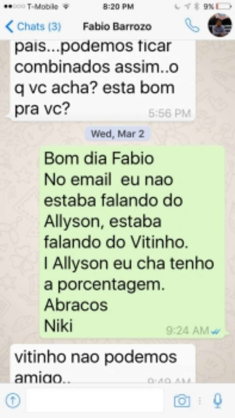 Caso Alyson - Conversa entre empresário e dirigentes